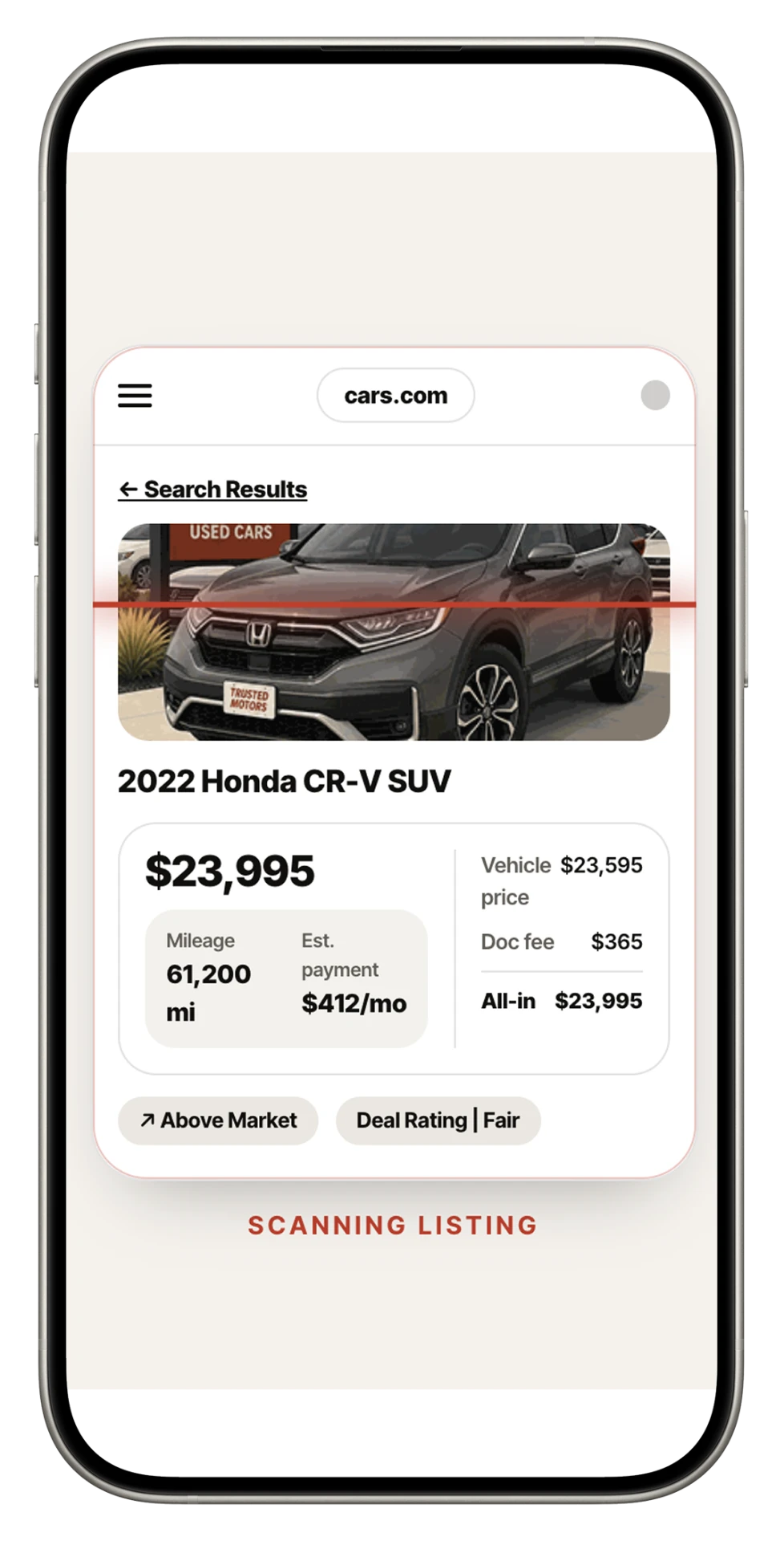 Otto scanning a Honda CR-V listing on cars.com